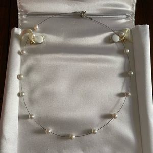 Faux Floating Pearl Necklace and Earring Set
